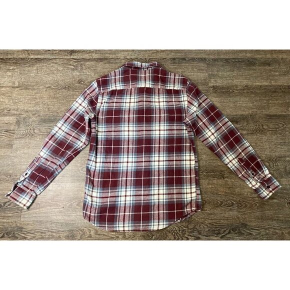 American Eagle Men’s Thick Plaid Flannel Shirt Classic Button Up Burgundy Size S - Picture 8 of 8